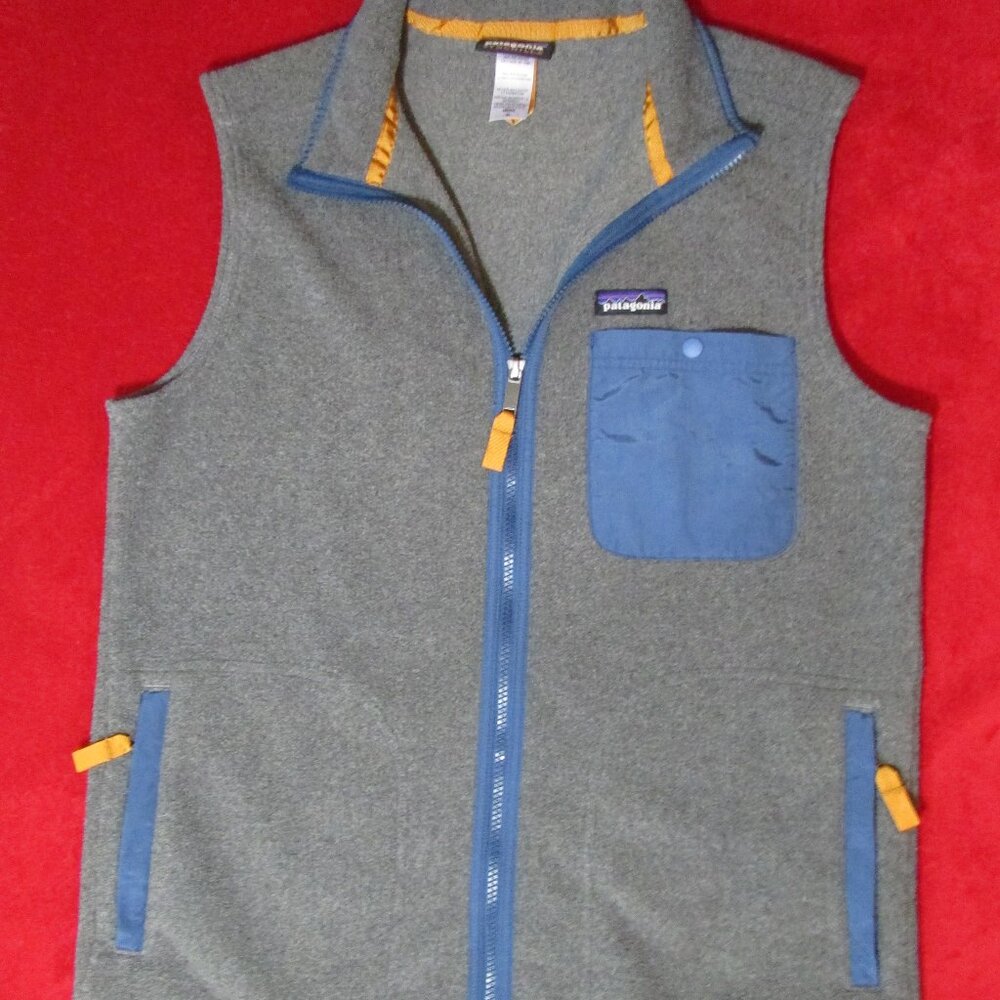Patagonia Synchilla Fleece Vest - Nickel w/ Clement Blue - Logo Pockets